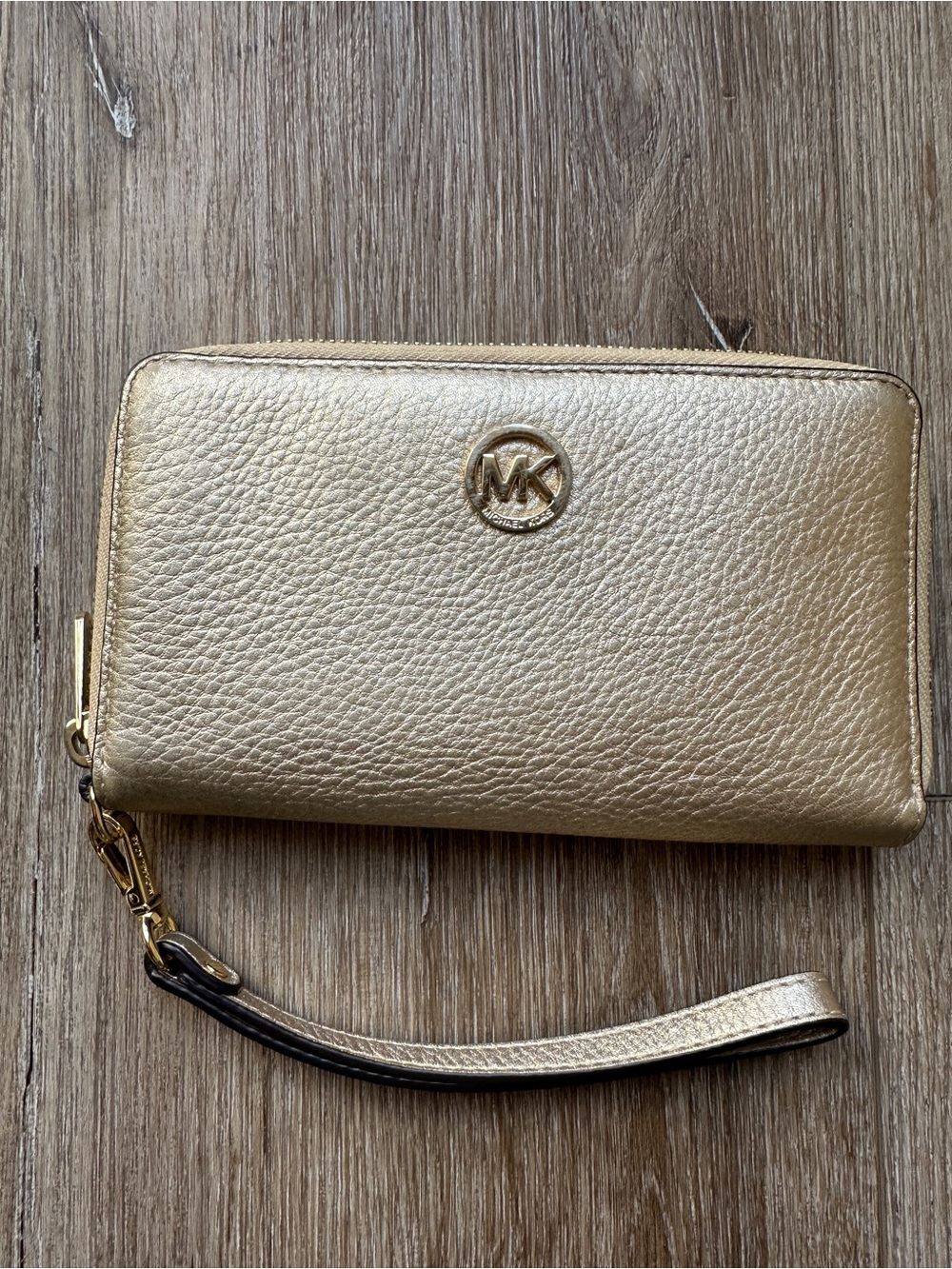 Michael Kors Gold Leather Zip Wristlet
